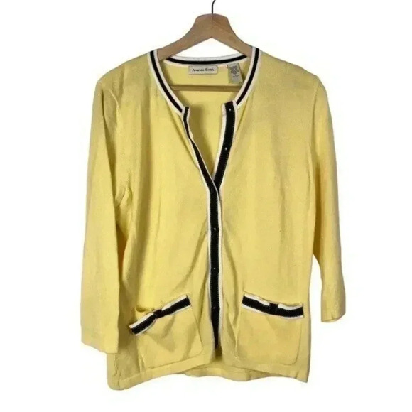 Vintage Amanda Smith Yellow Bow Front Button Down Cardigan Sweater S - Picture 1 of 5